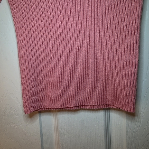 Aerie Ribbed Stretch Polo Top Short Sleeve Knit Sweater Shirt Coral Pink M - Picture 3 of 8